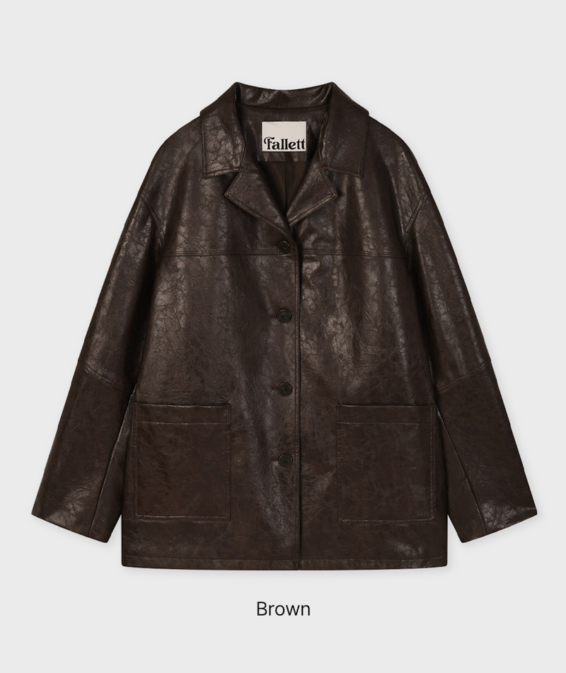 Overfit Leather Jacket Brown