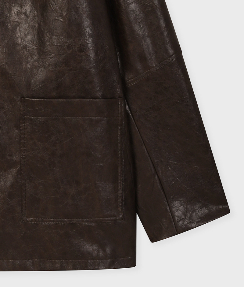 Overfit Leather Jacket Brown