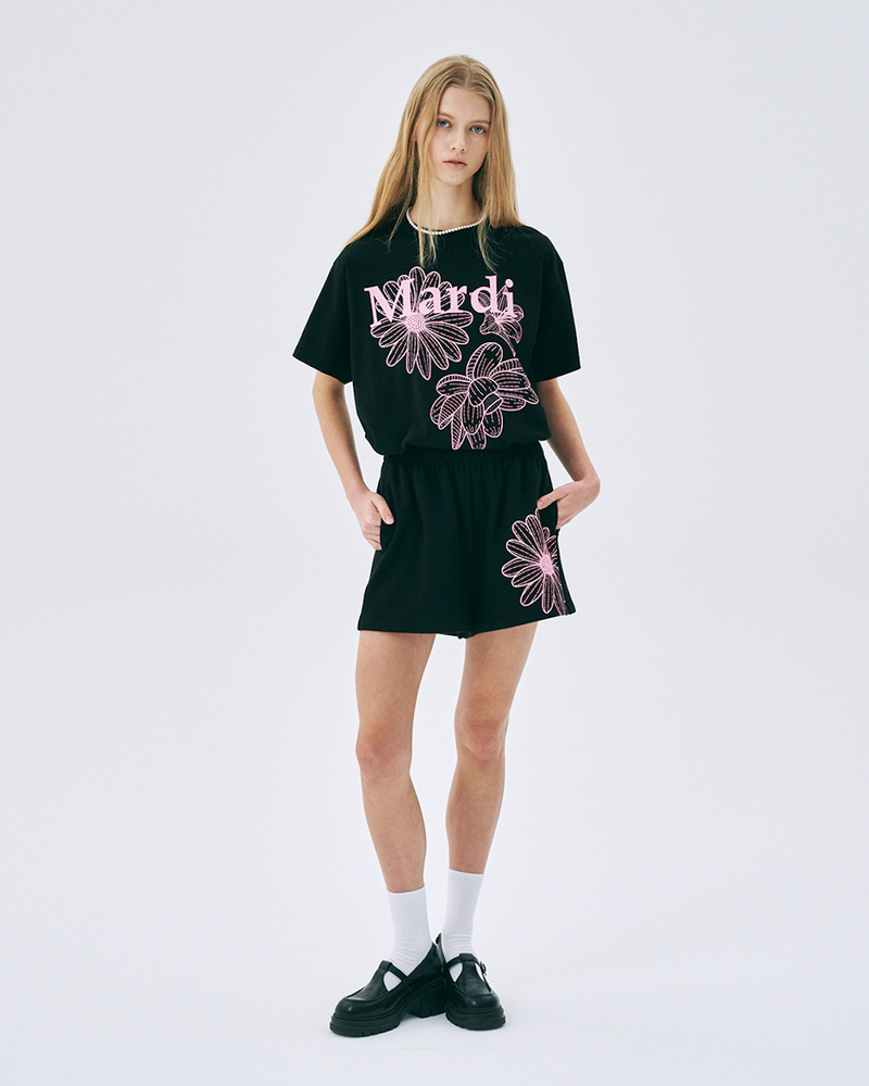 Tshirt Triple Flower Black Pink