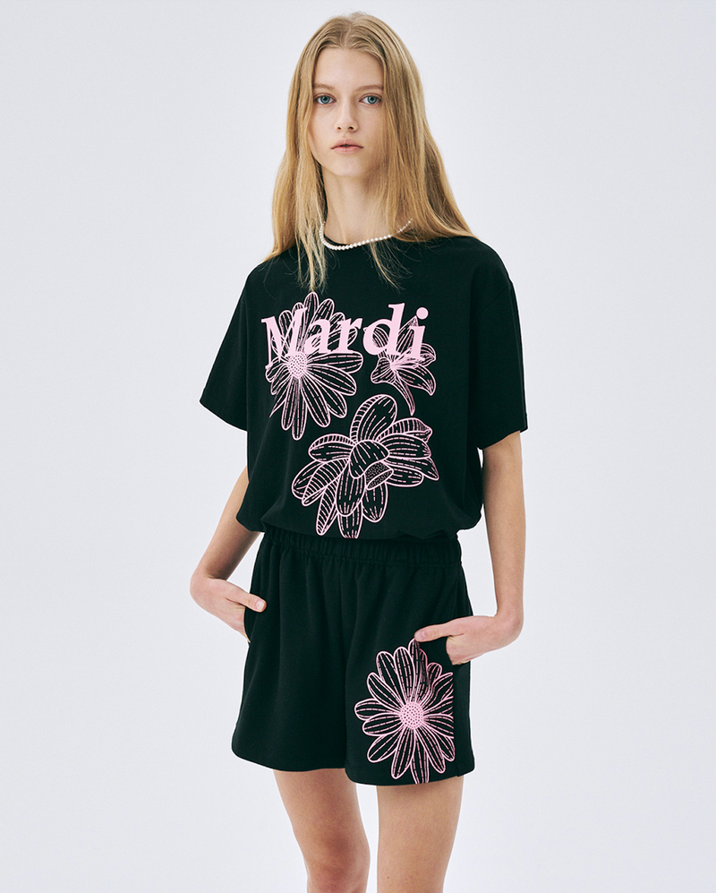 Tshirt Triple Flower Black Pink