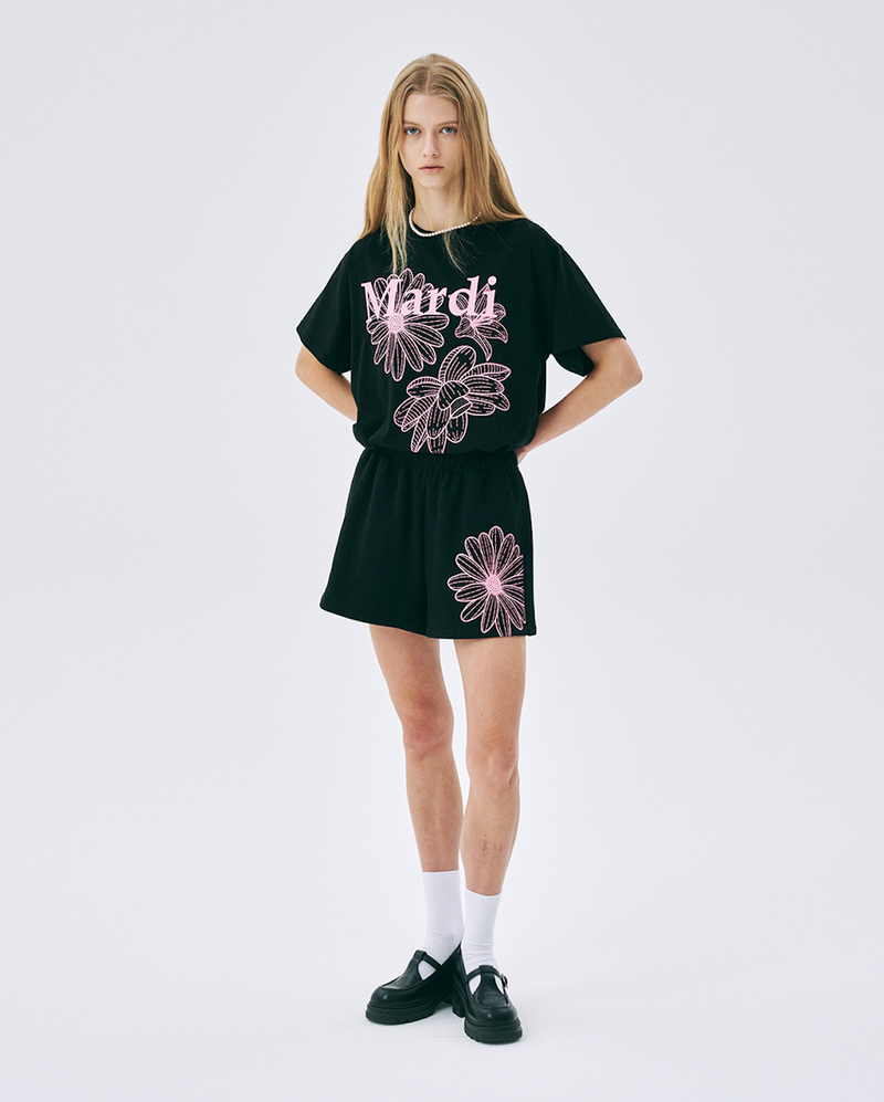 Tshirt Triple Flower Black Pink