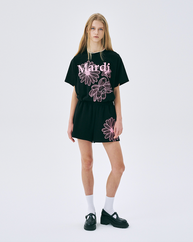 Tshirt Triple Flower Black Pink