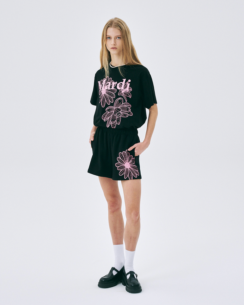 Tshirt Triple Flower Black Pink
