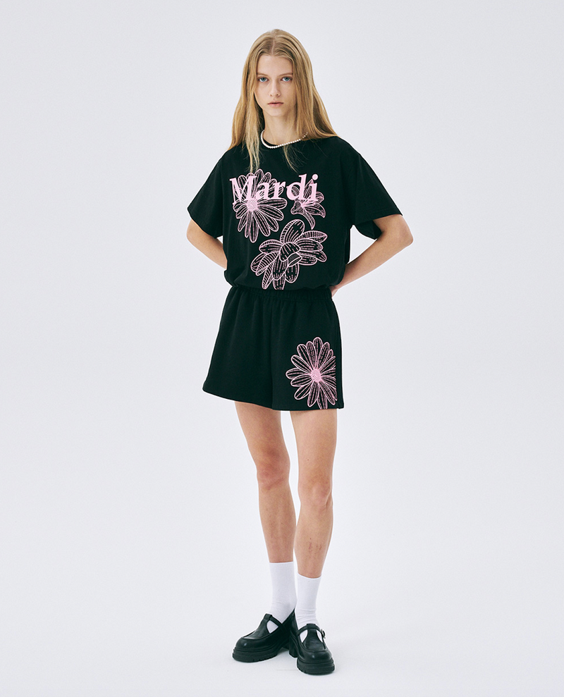 Sweat Shorts Flower Black Pink