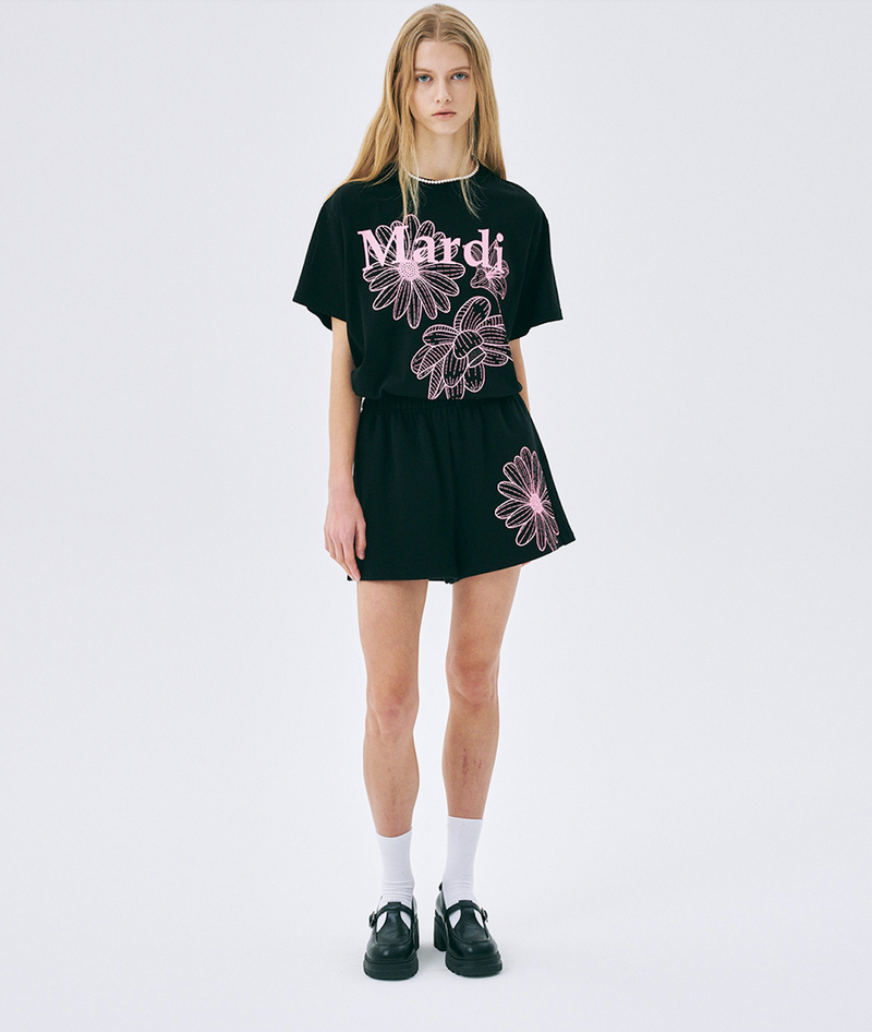 Sweat Shorts Flower Black Pink