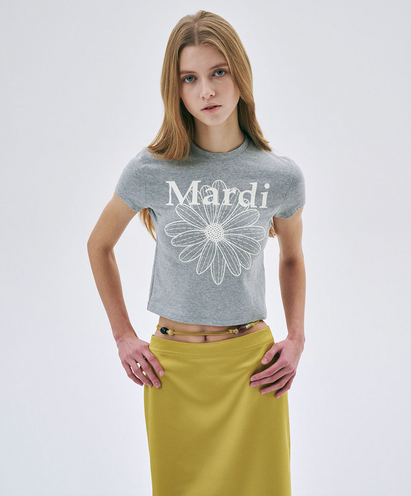 Cropped Tshirt Flowermardi Grey Ivory