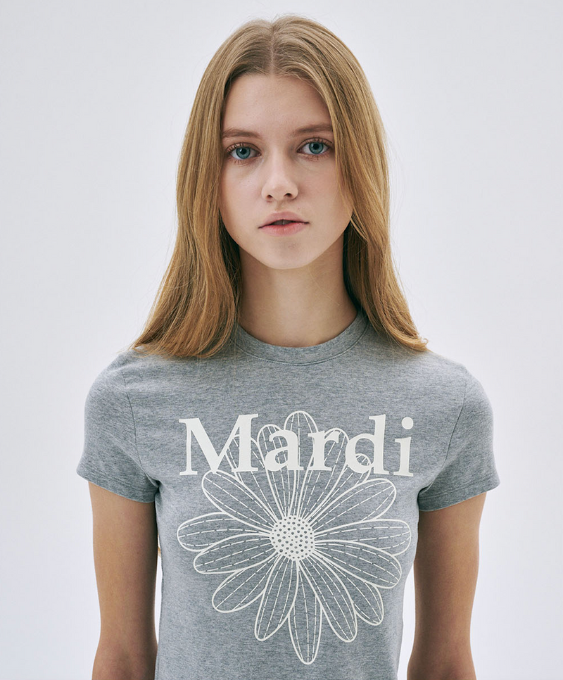 Cropped Tshirt Flowermardi Grey Ivory