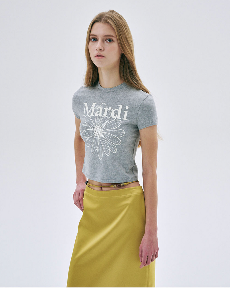 Cropped Tshirt Flowermardi Grey Ivory