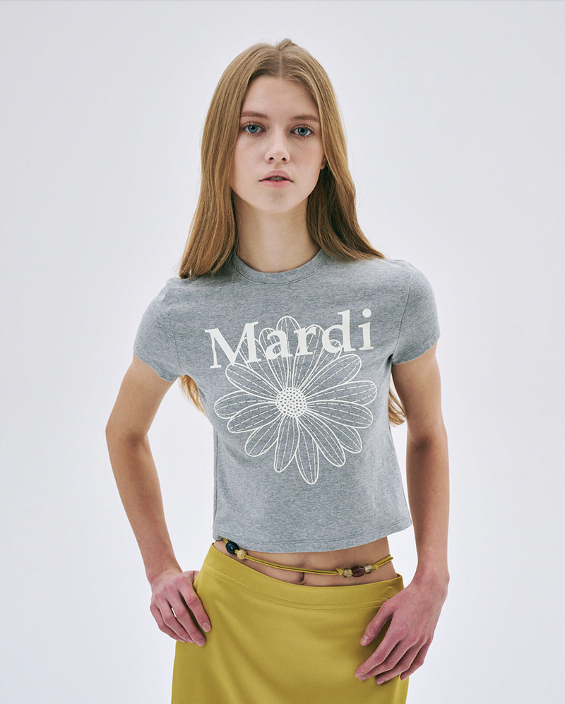 Cropped Tshirt Flowermardi Grey Ivory