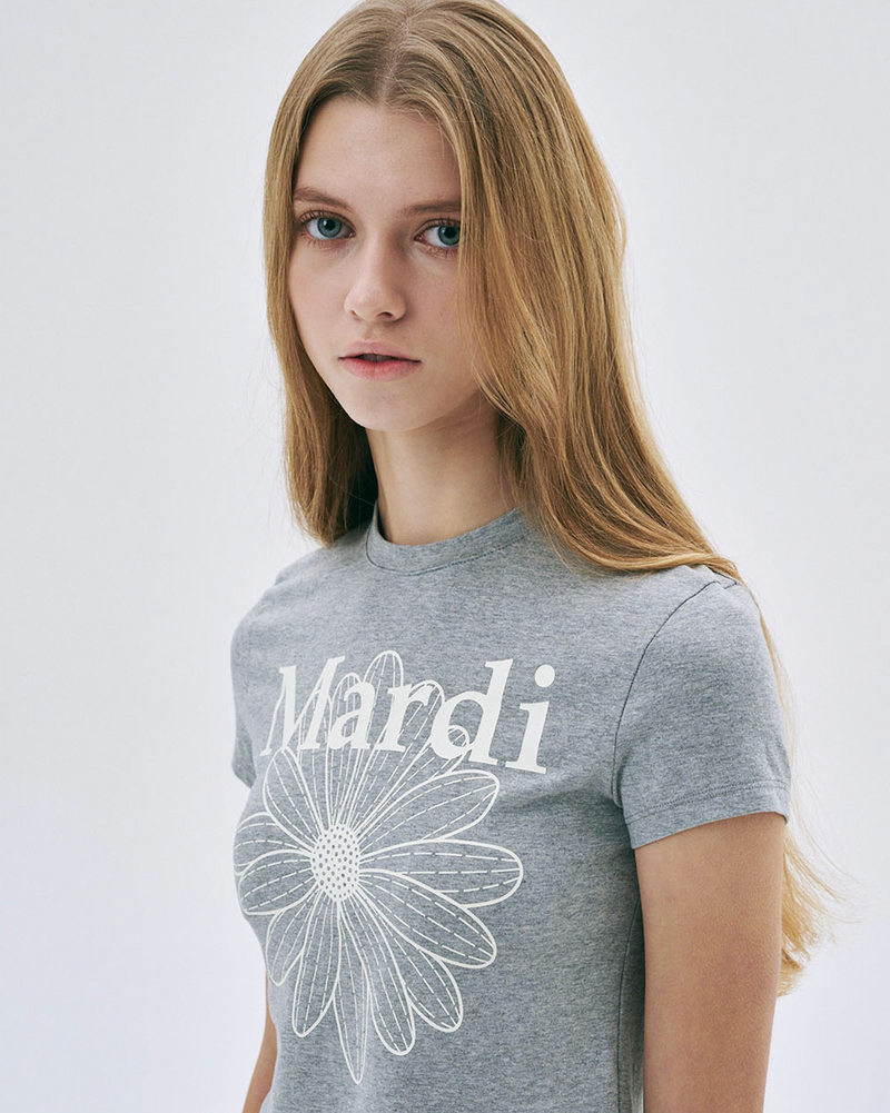 Cropped Tshirt Flowermardi Grey Ivory