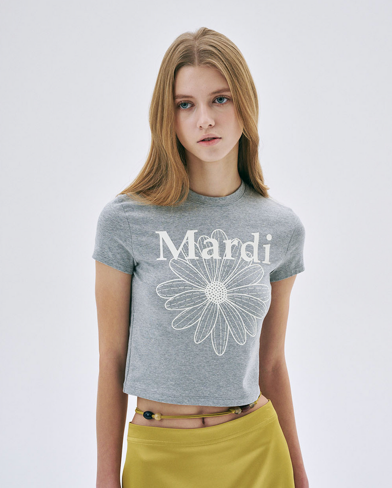 Cropped Tshirt Flowermardi Grey Ivory