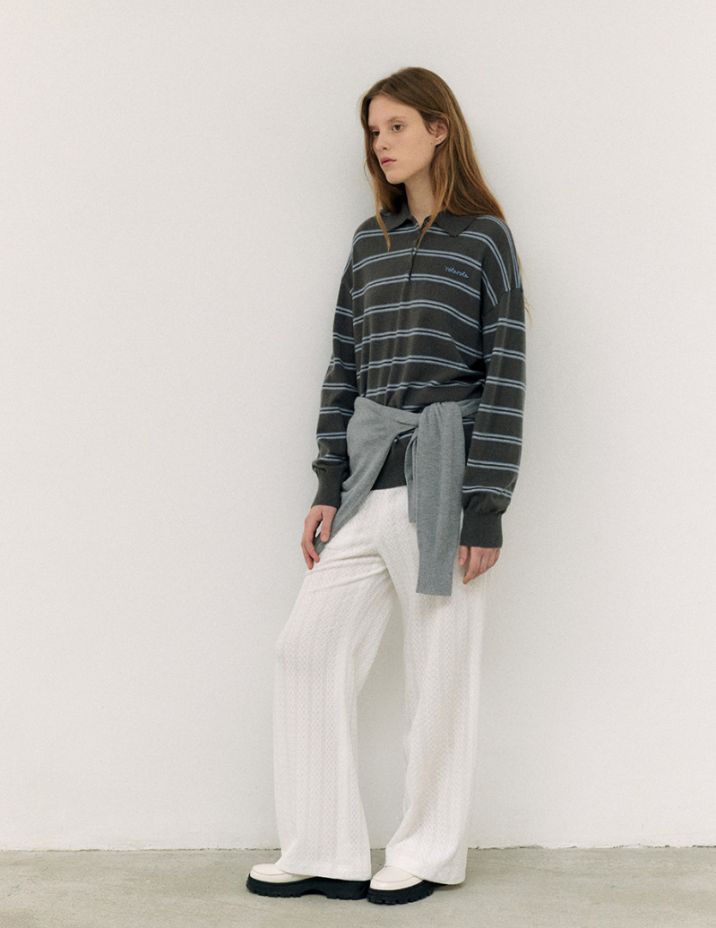 Loose Fit Collar Stripe Knit Deep Grey