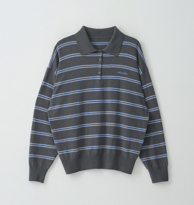 Loose Fit Collar Stripe Knit Deep Grey