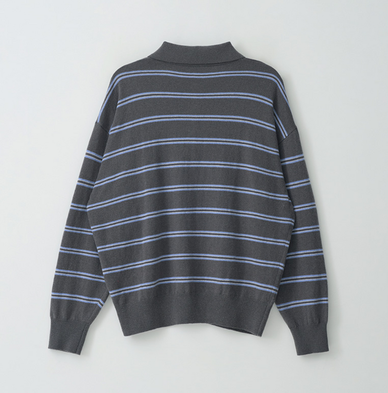 Loose Fit Collar Stripe Knit Deep Grey