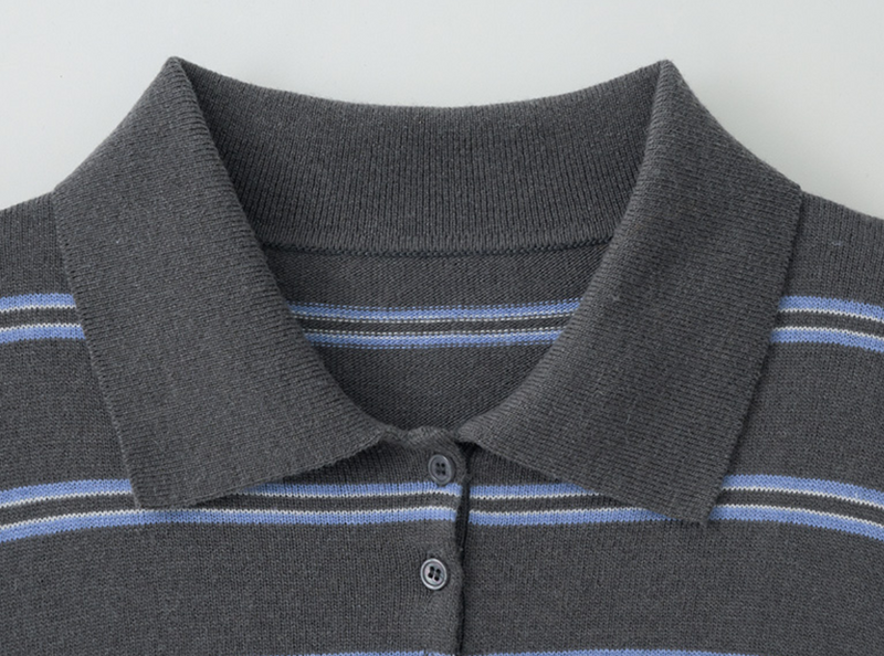 Loose Fit Collar Stripe Knit Deep Grey