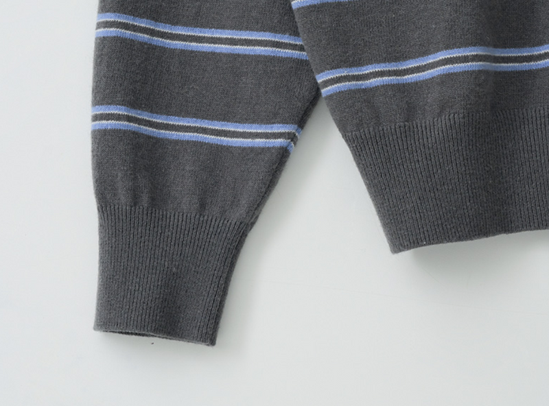 Loose Fit Collar Stripe Knit Deep Grey