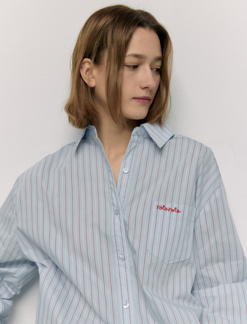 Lace Stripe Shirt Blue