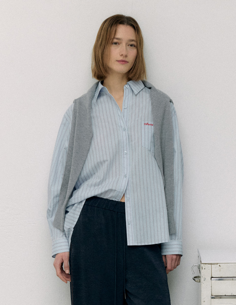 Lace Stripe Shirt Blue