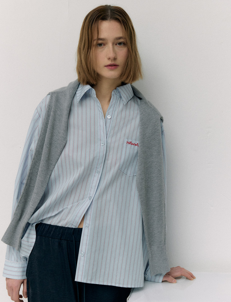 Lace Stripe Shirt Blue