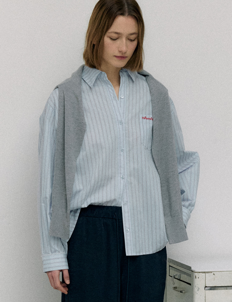 Lace Stripe Shirt Blue