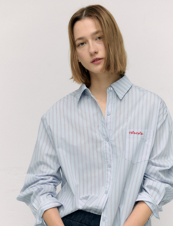Lace Stripe Shirt Blue