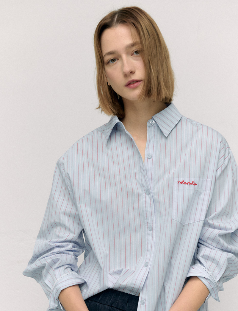 Lace Stripe Shirt Blue