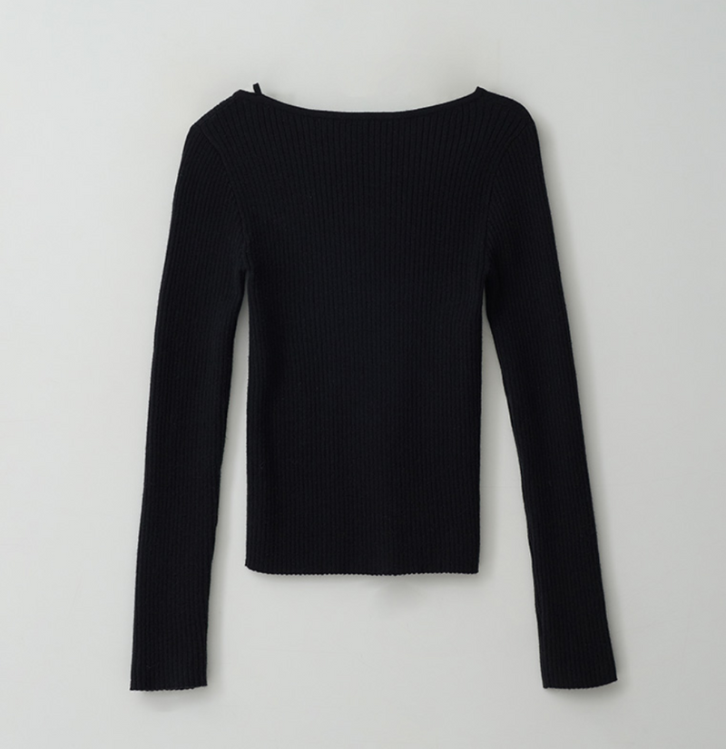 Cut Out Ribbon Knit Black