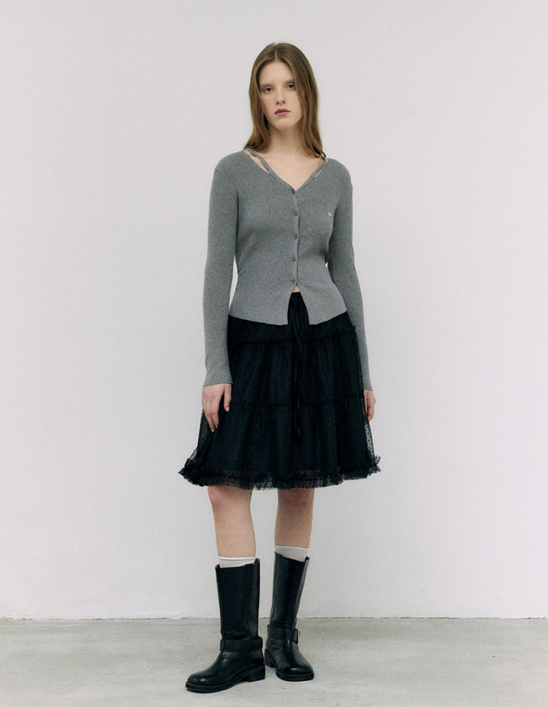 Cut Out Slim Fit Knit Cardigan Grey