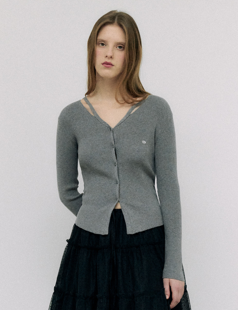 Cut Out Slim Fit Knit Cardigan Grey