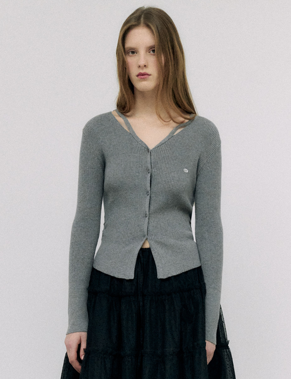 Cut Out Slim Fit Knit Cardigan Grey