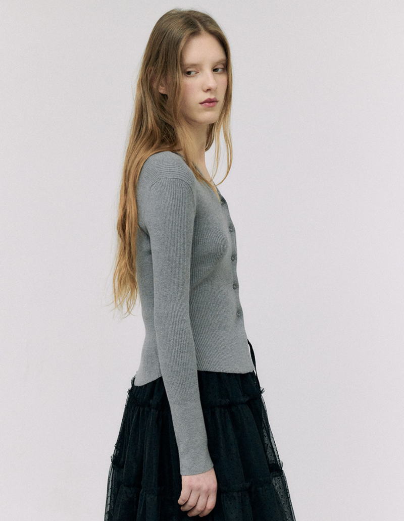 Cut Out Slim Fit Knit Cardigan Grey