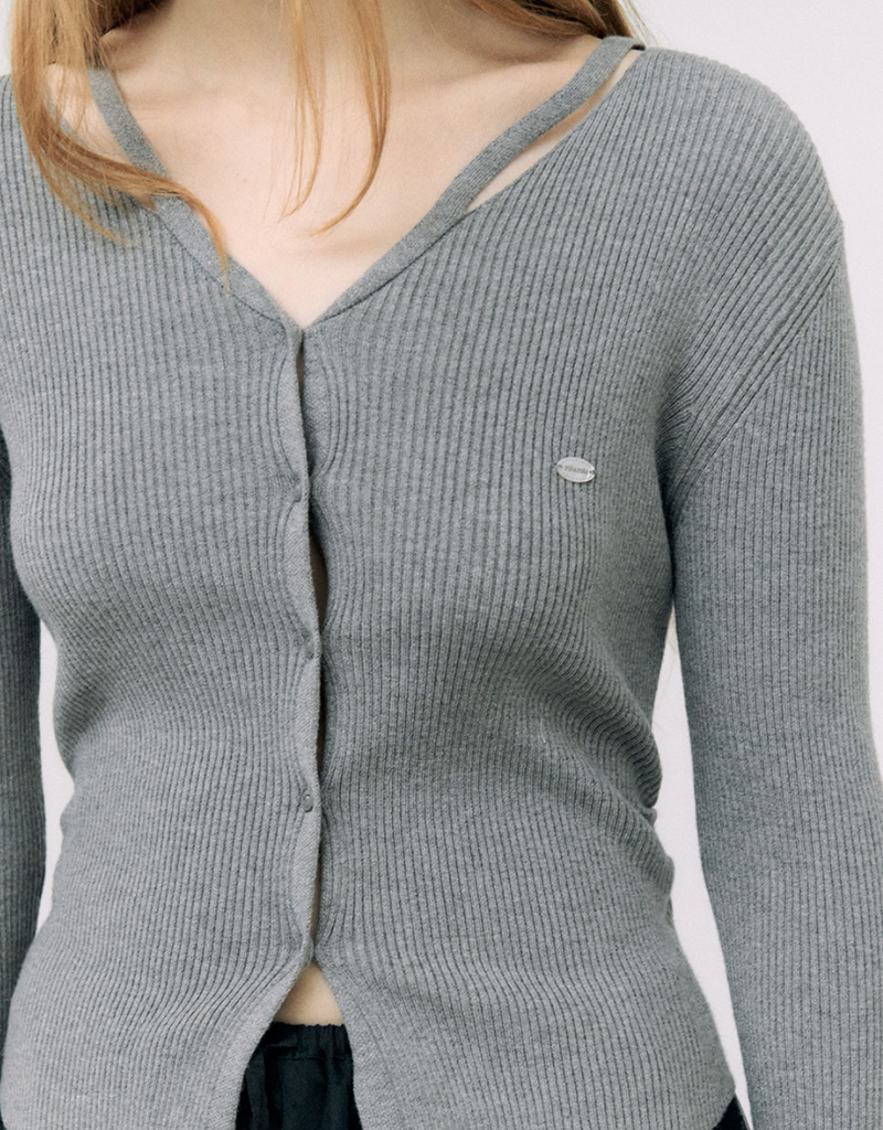 Cut Out Slim Fit Knit Cardigan Grey