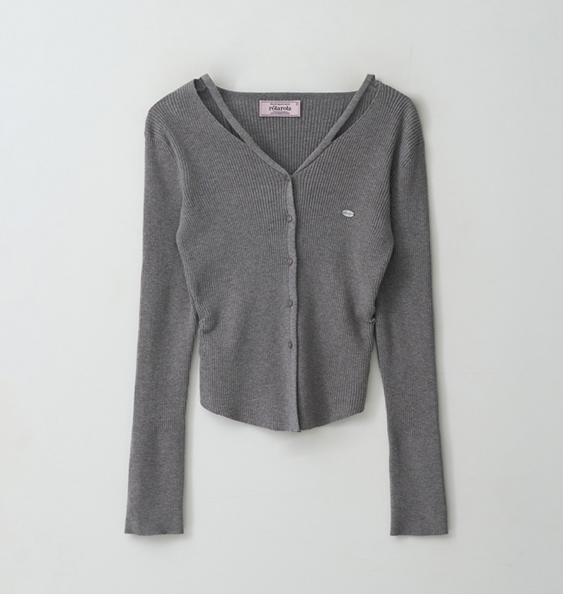 Cut Out Slim Fit Knit Cardigan Grey