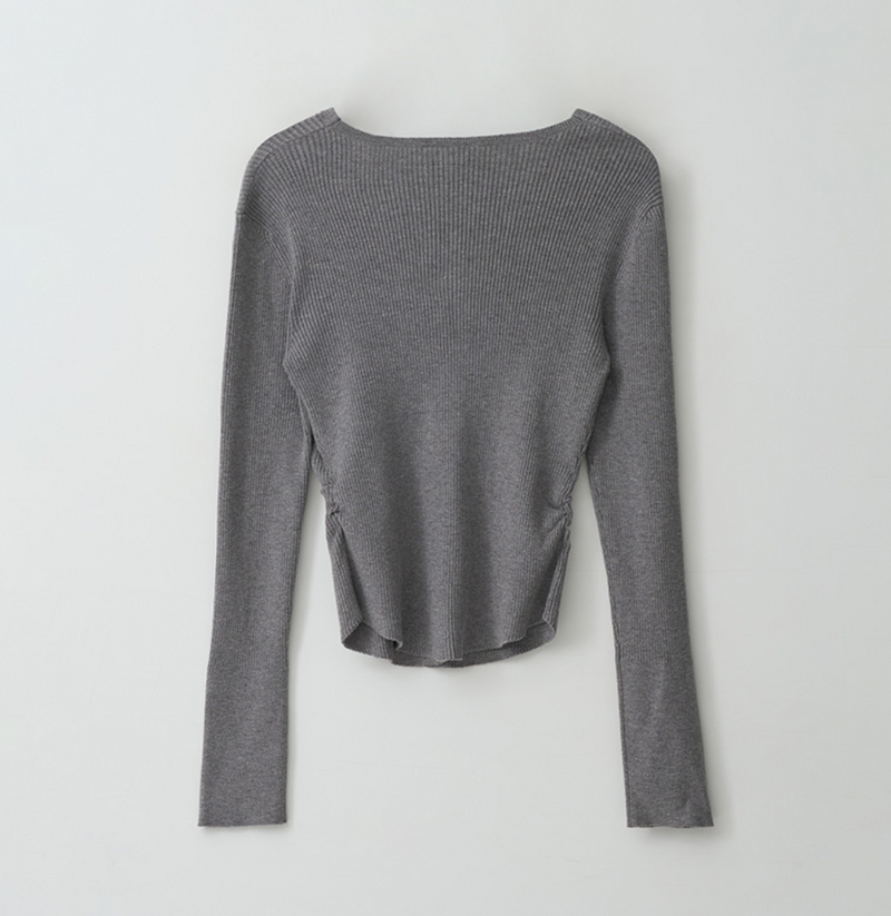 Cut Out Slim Fit Knit Cardigan Grey