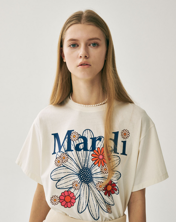 Tshirt Flowermardi Blossom Cream Vintage Blue