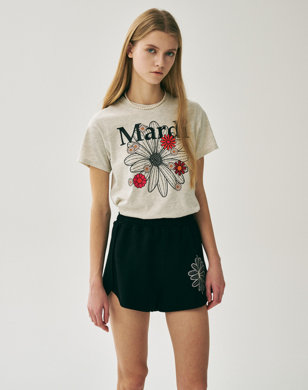 Slim Tshirt Flowermardi Blossom Oatmeal Black