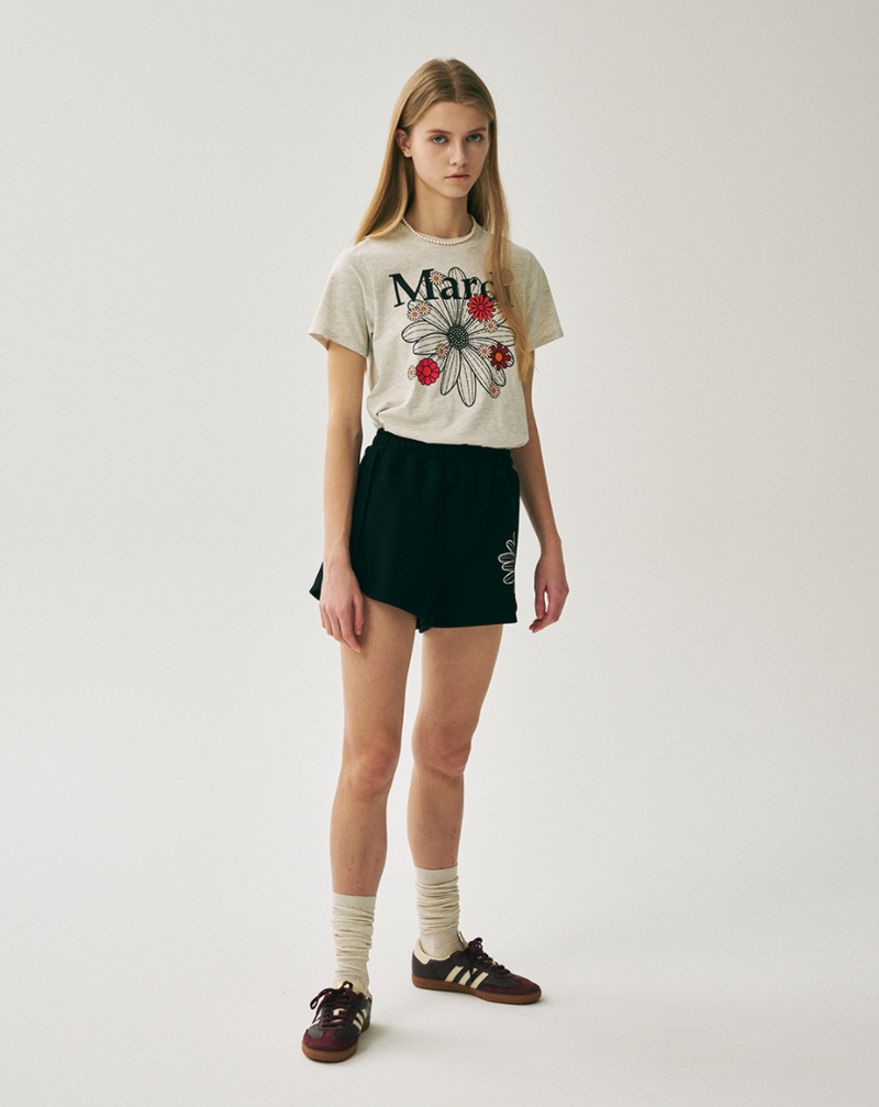 Slim Tshirt Flowermardi Blossom Oatmeal Black