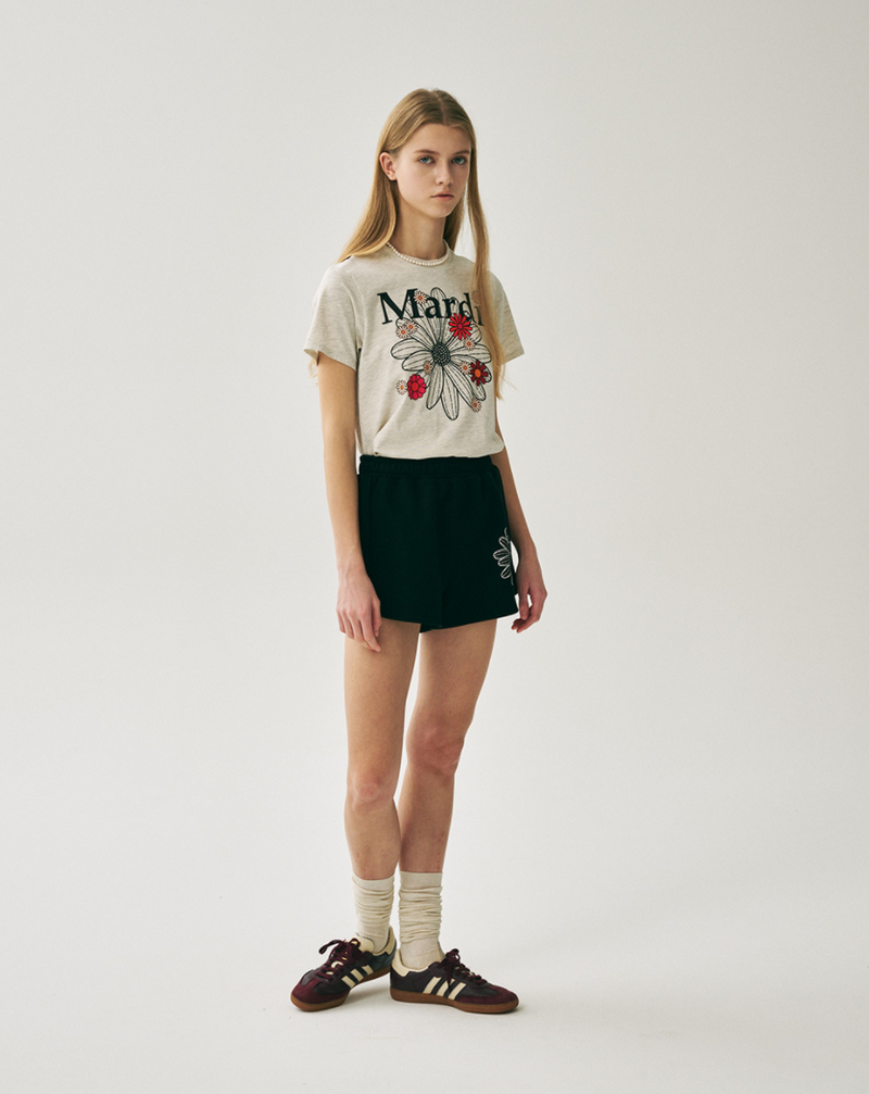 Slim Tshirt Flowermardi Blossom Oatmeal Black