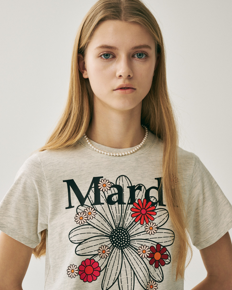 Slim Tshirt Flowermardi Blossom Oatmeal Black