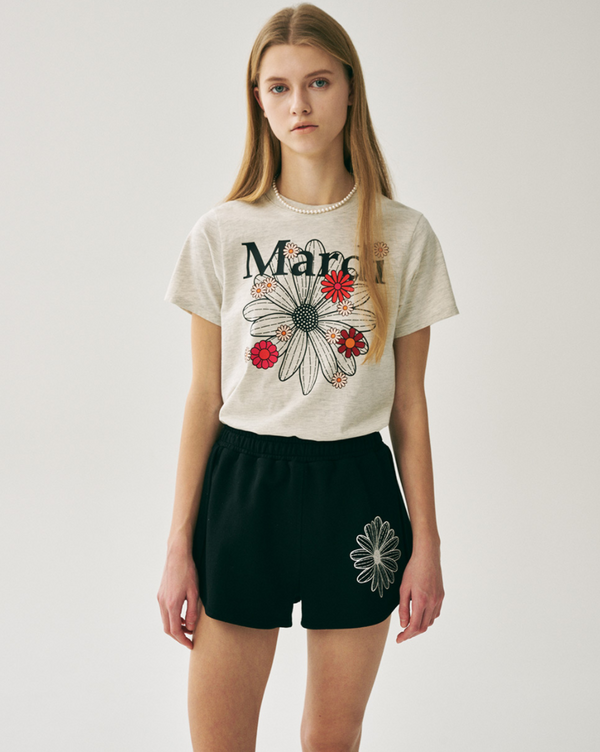 Slim Tshirt Flowermardi Blossom Oatmeal Black