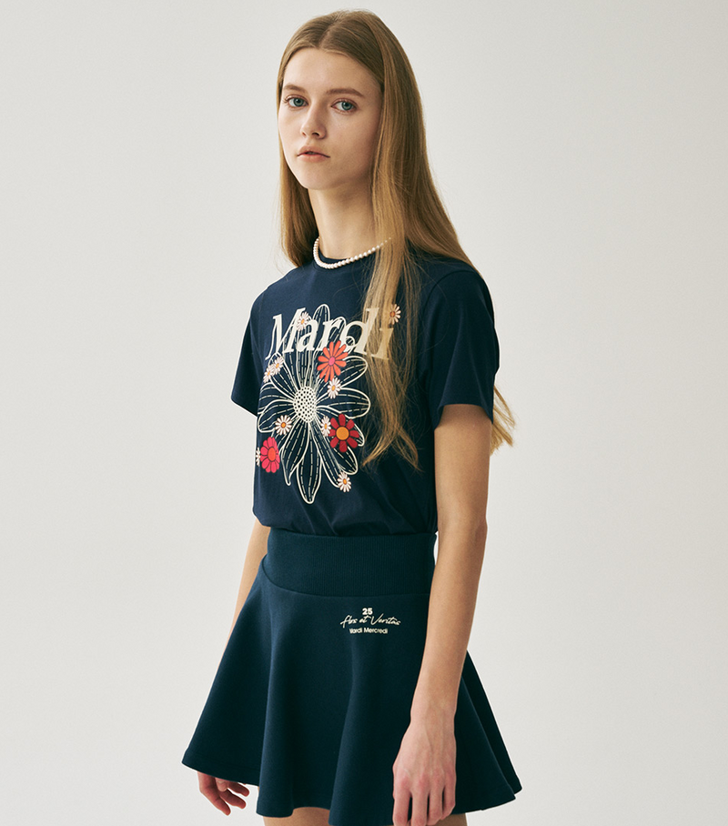 Slim Tshirt Flowermardi Blossom Navy Ivory