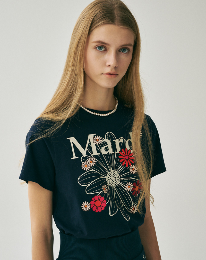 Slim Tshirt Flowermardi Blossom Navy Ivory