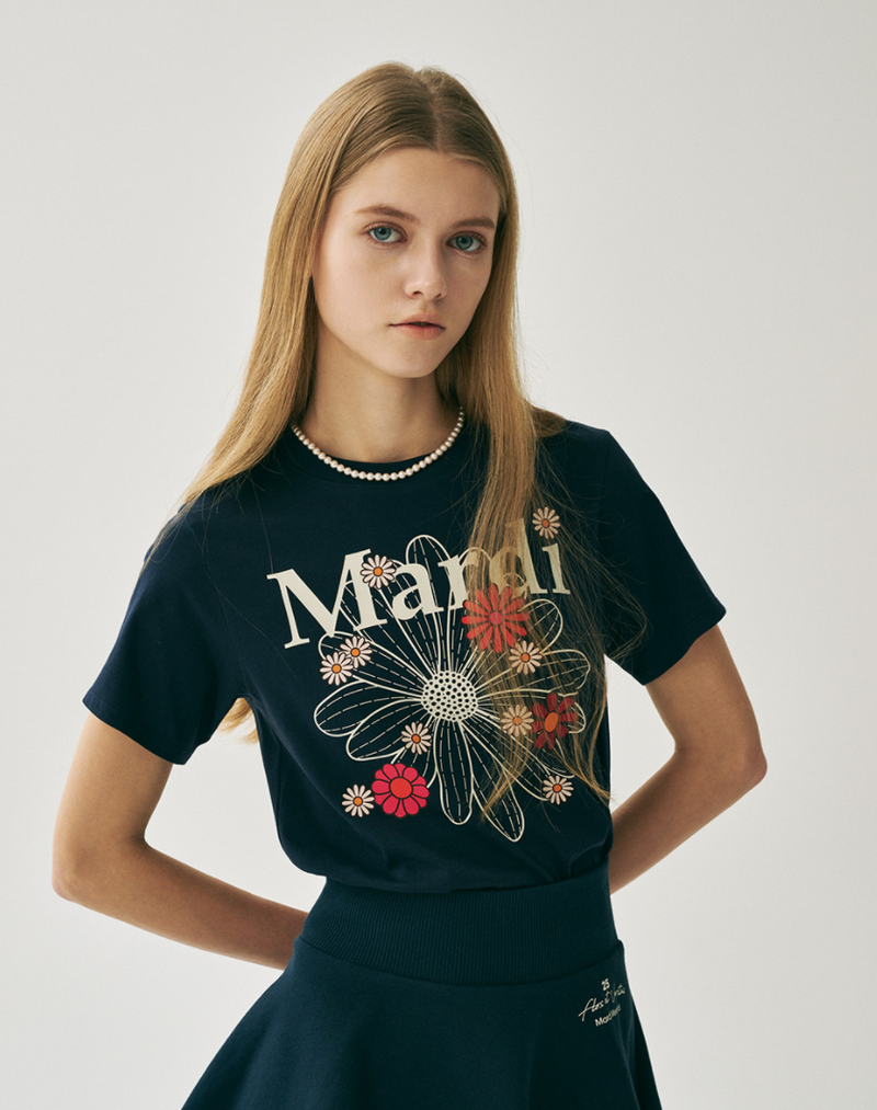 Slim Tshirt Flowermardi Blossom Navy Ivory
