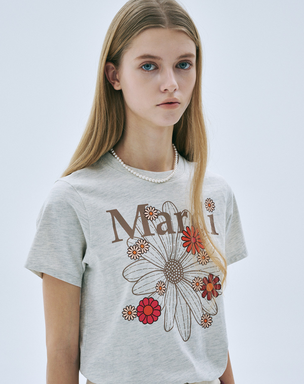 Slim Tshirt Flowermardi Blossom Oatmeal Taupe