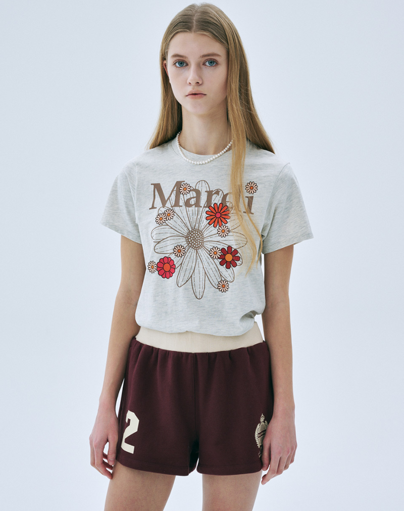 Slim Tshirt Flowermardi Blossom Oatmeal Taupe