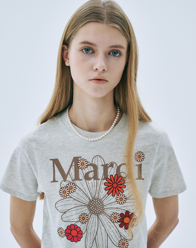 Slim Tshirt Flowermardi Blossom Oatmeal Taupe