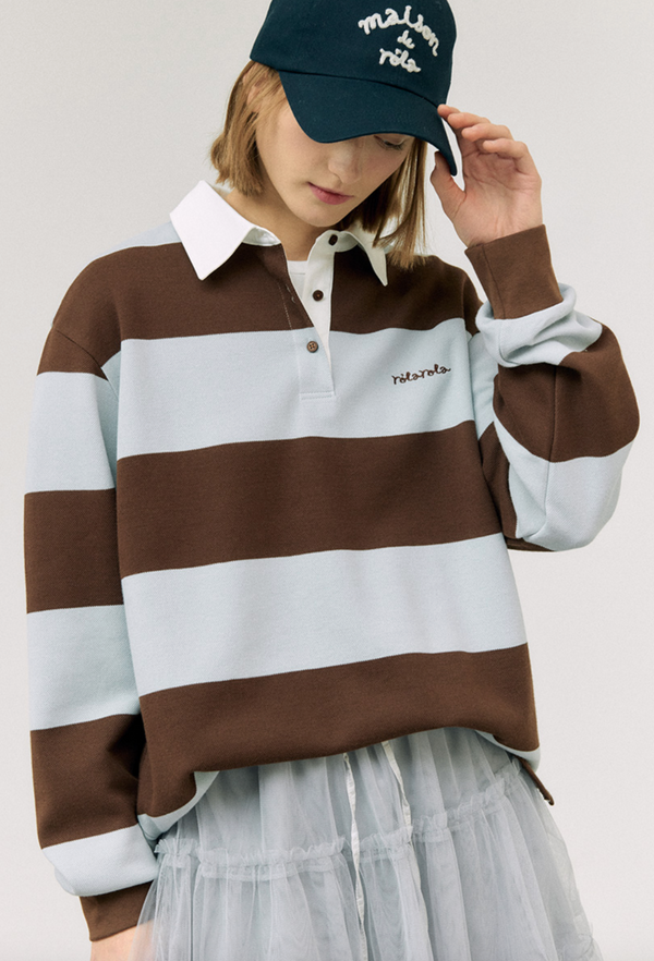 Stripe Collar T-shirt Brown Mint