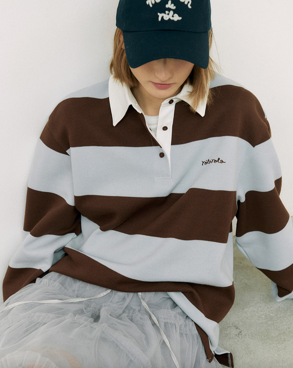 Stripe Collar T-shirt Brown Mint