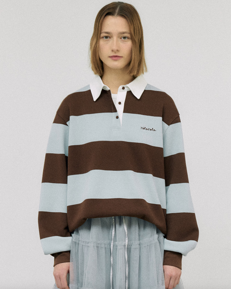 Stripe Collar T-shirt Brown Mint