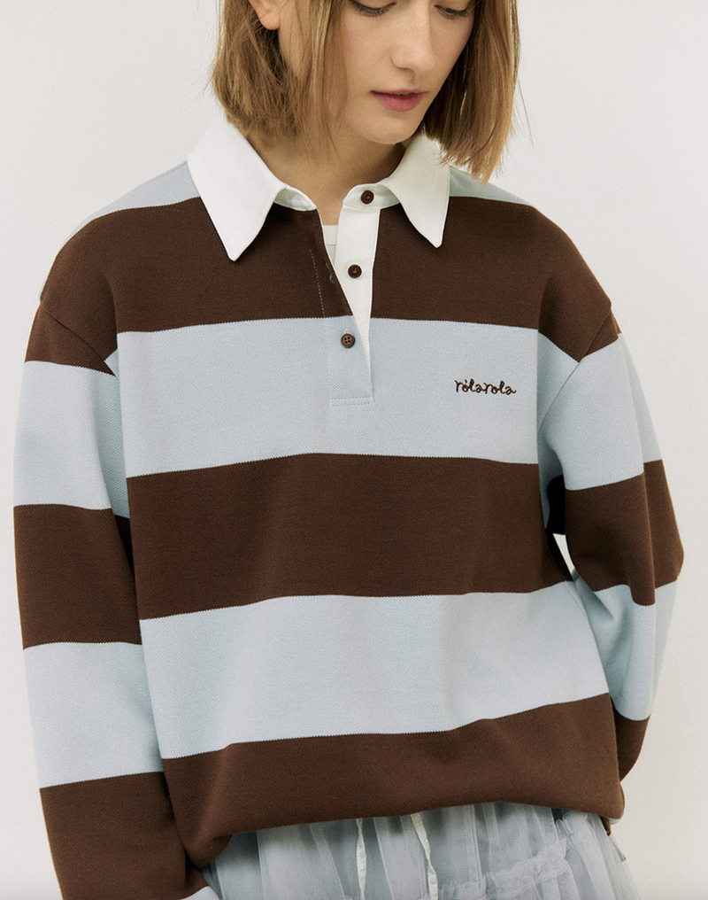 Stripe Collar T-shirt Brown Mint